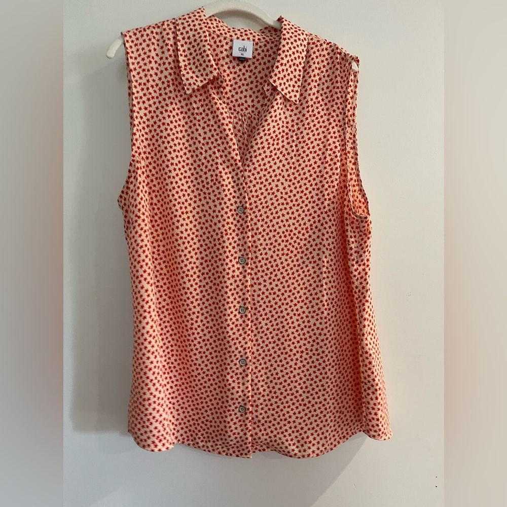 CAbi Red Floral V-Neck Blouse with Button Front - Picture 2 of 6